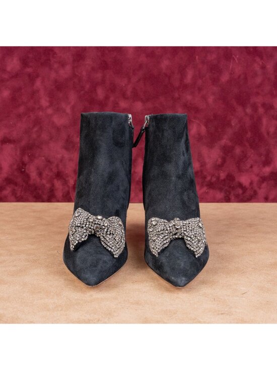 Tory Burch Women Crystal embellishment Bow Black Suede Ankle Boots sz 6.5 - Picture 3 of 9